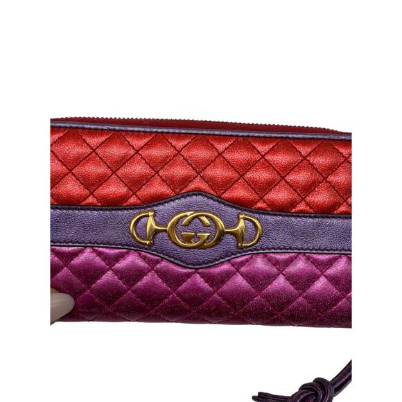 Gucci Laminated Nappa Trapuntata Zumi Zip Around Wallet Rosso Fuxia Bizantin - Picture 6 of 6